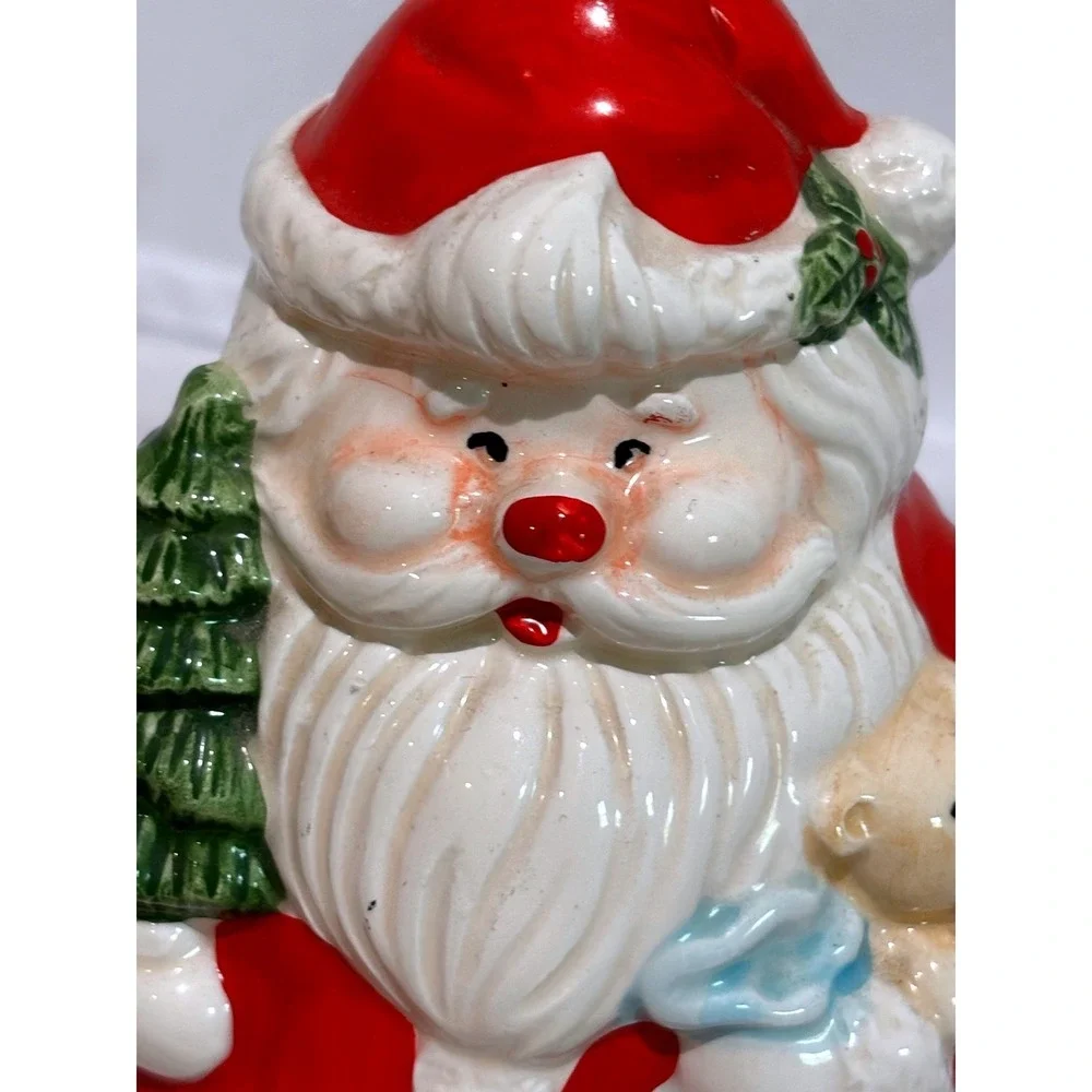 Vintage Ceramic Santa Claus Coin Penny Bank Christmas Teddy Festive Holiday cute